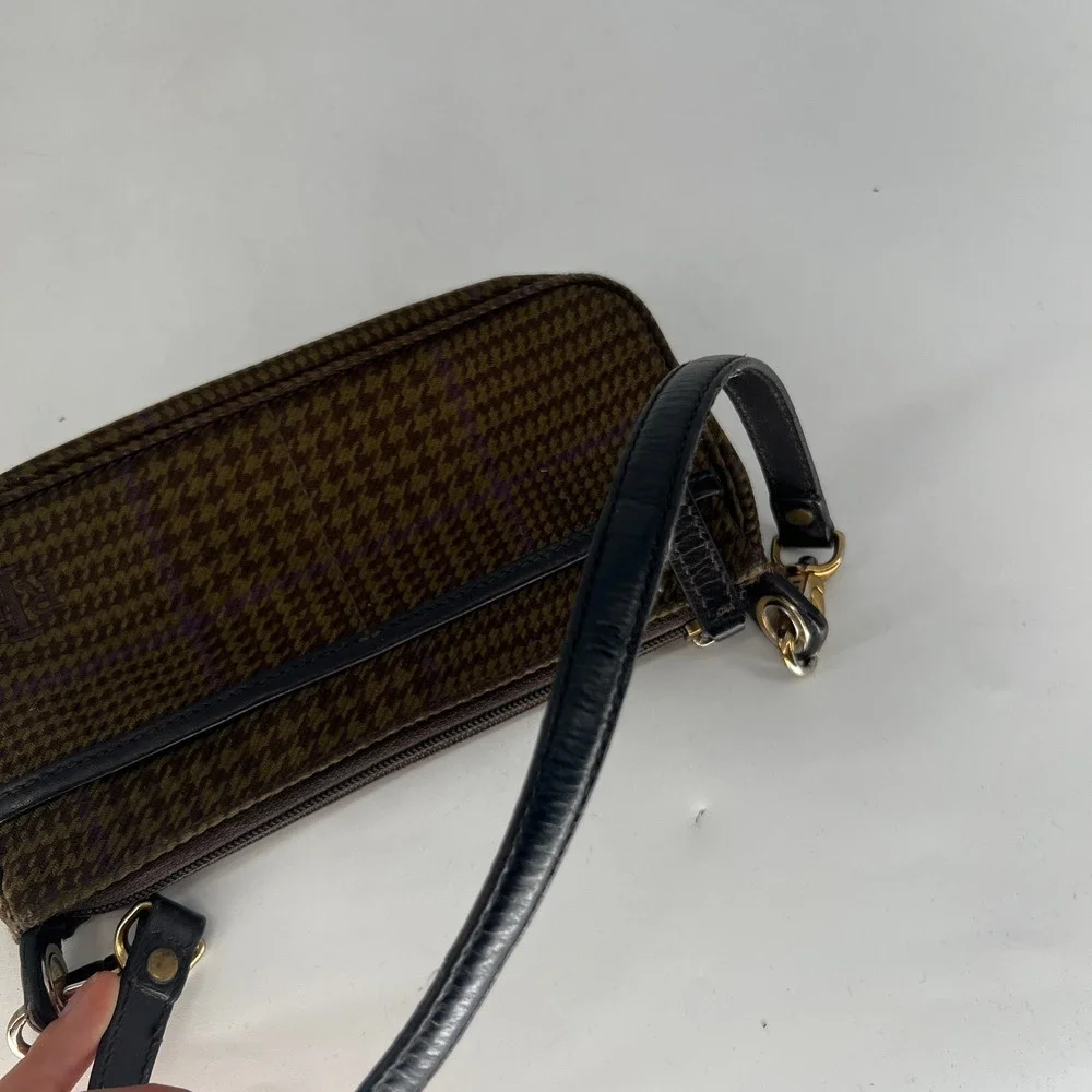 Ralph Lauren Mini Baguette Handbag Houndstooth Preppy 90s Brown Purple Shoulder